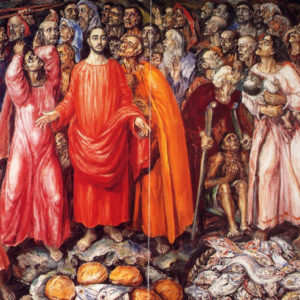 El milagro de los panes y los peces (fragmento). 1962. Óleo sobre lienzo. 276x570 cm. Decoración mural de la Basílica de C